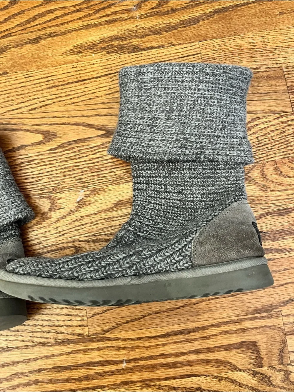UGG Cozy Knit Fold-Over Boot Slippers in Heather Gray
